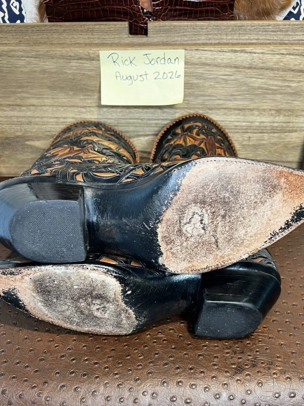 Famous Liberty Boot Co. Full Tooled Bats Cowboy Boots with Regal Braiding 11D